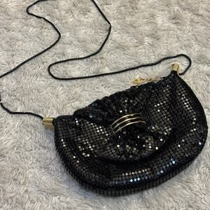 Vintage 80s Glam Black Metal Mesh Bow Purse Shoulder Handbag Chainmaille Gold